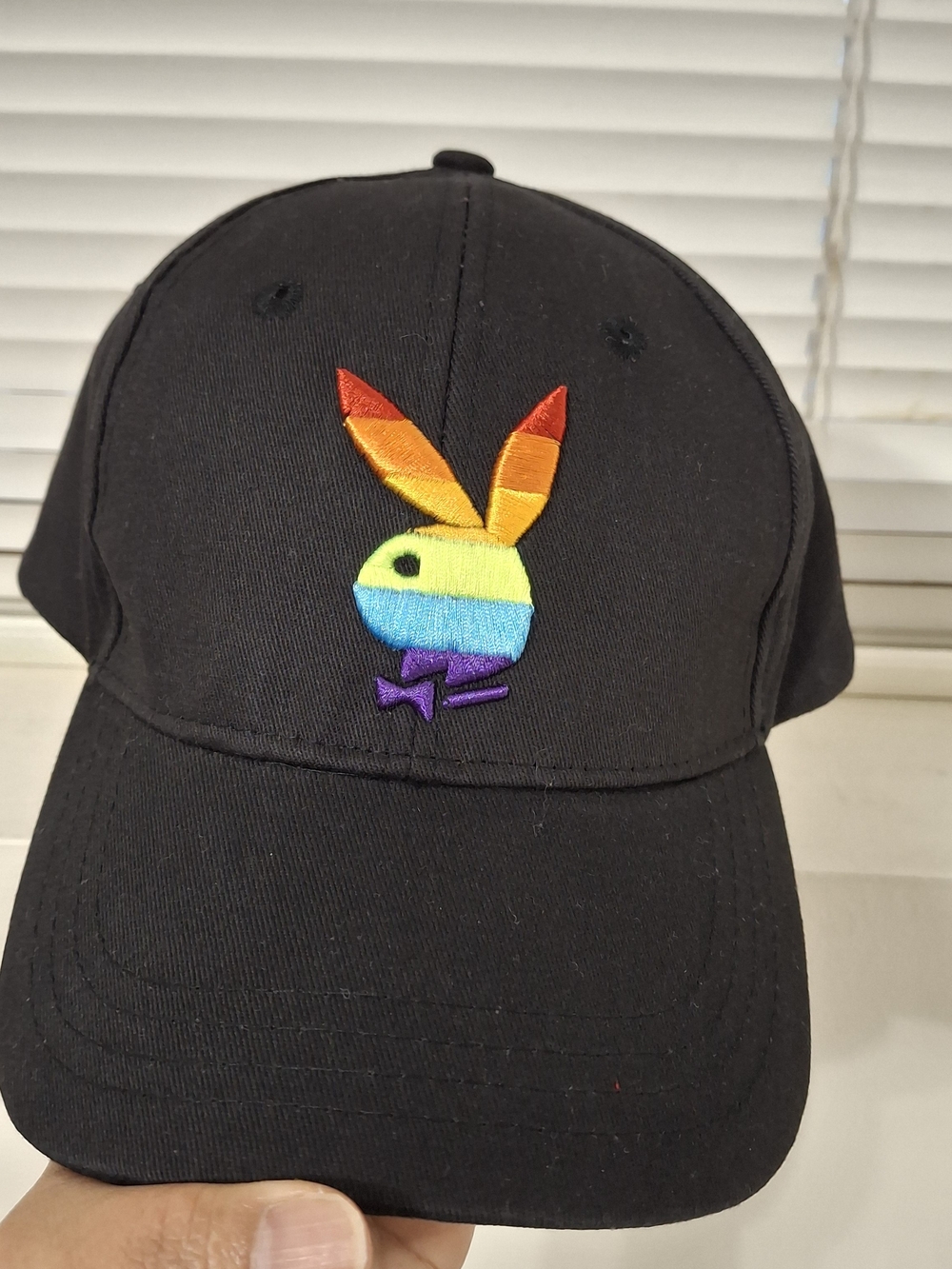 Playboy Rainbow Pride Rabbit Head Logo Hat Black Snapback Cap "ALL WELCOME"
